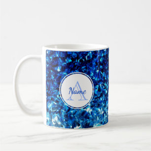 Café Caneca de Traços de Pintura Azul Abstrata Monogram