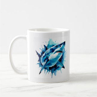 Café Caneca de Tubarão-Aquarela - Arte Oceânica