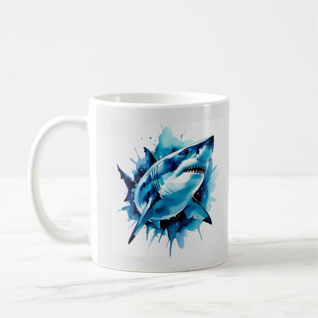 Café Caneca de Tubarão-Aquarela - Arte Oceânica (Esquerda)