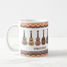 Caneca de Ukulele com Padrão Geométrico Étnico Fol