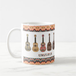 Café Caneca de Ukulele com Padrão Geométrico Étnico Fol