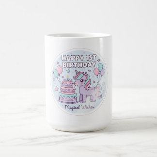 Café caneca de unicórnio de 1º aniversário