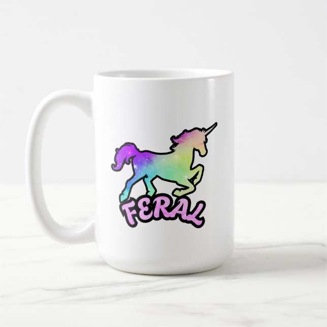 Café Caneca de Unicórnio Feral Irônico Engraçado Arco-Í (Esquerda)