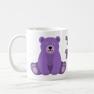 Café Caneca de Urso de Pelúcia Roxo Fofo Kawaii Sentado