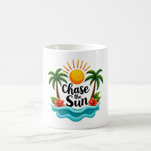 Café Caneca de Verão de Desenho Tropical Chase the Sun (Centro)