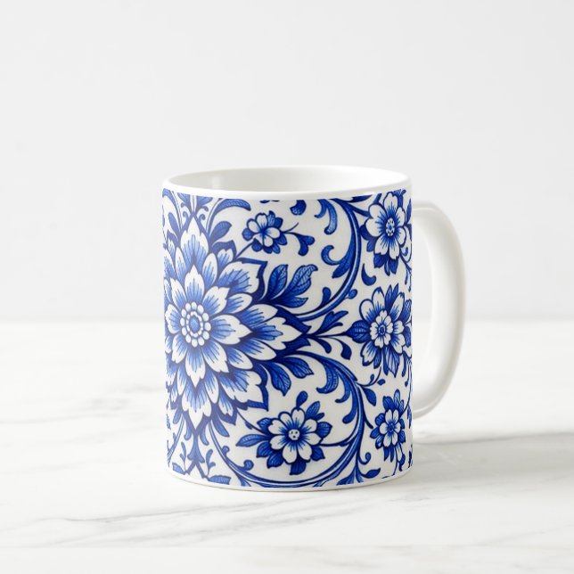 Café Caneca de Vidro Fosco Botânico Azul Aquarela (Frente Esquerda)
