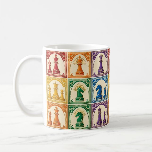 Café Caneca de Xadrez Arco-íris Art Déco (Esquerda)