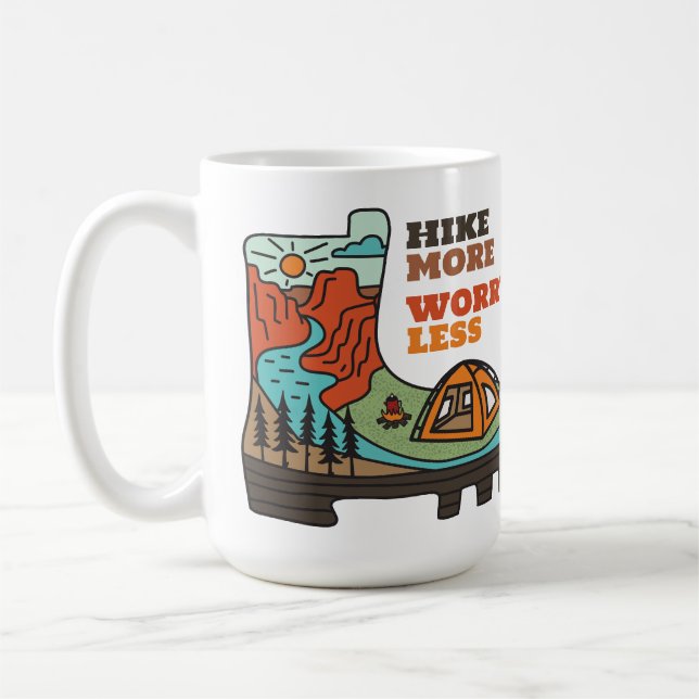 Café Caneca Divertida de Acampamento Hike More Worry Le (Esquerda)