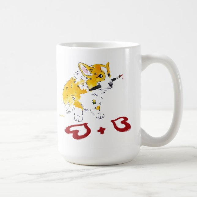 Café Caneca do Corgi de 2 corações (Direita)