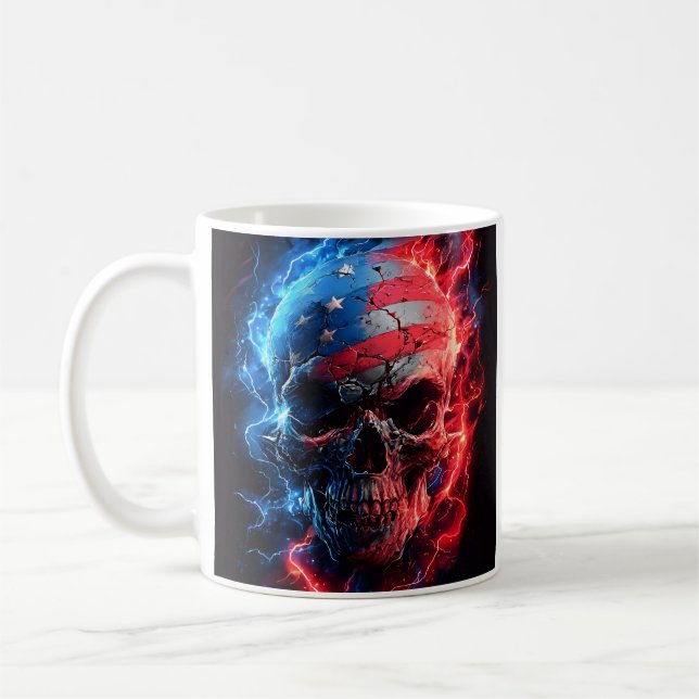 Café Caneca do crânio patriótica de sombra intensa (Esquerda)