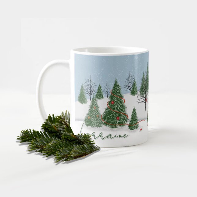 Café Caneca do Dia de Natal da Floresta Encantada (Criador carregado)