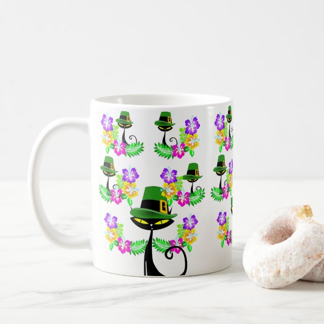 Café Caneca do Dia de São Patrício Gato (Com Donut)