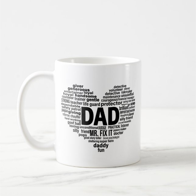 Café Caneca do Dia dos Pais com Arte de Palavras Coraçã (Esquerda)