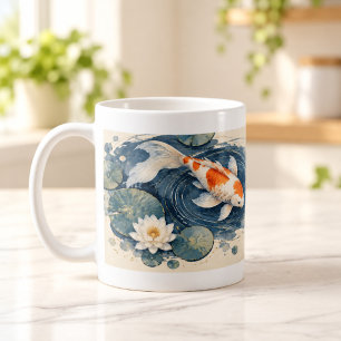 Café Caneca do Lago Japonês com Ondulação de Koi