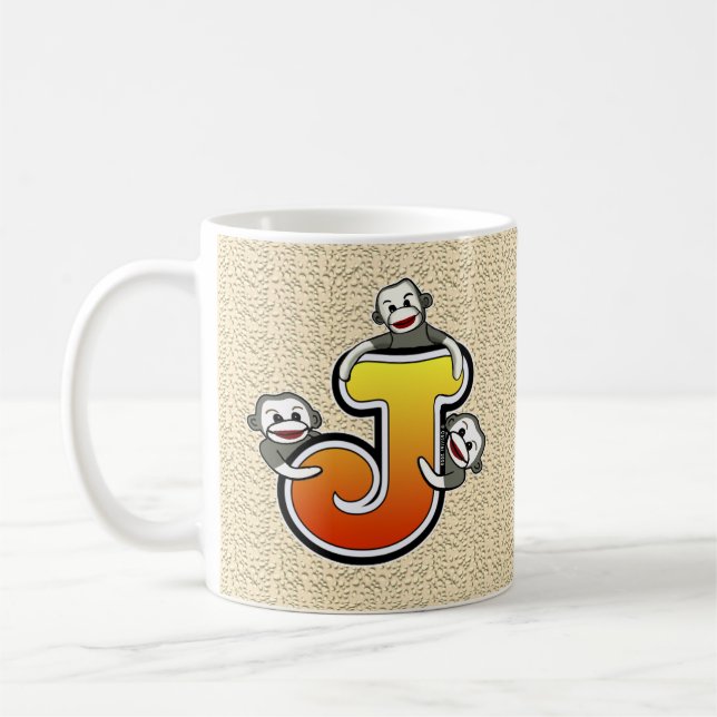 Café Caneca do Macaco de Meia com Monograma J (Esquerda)