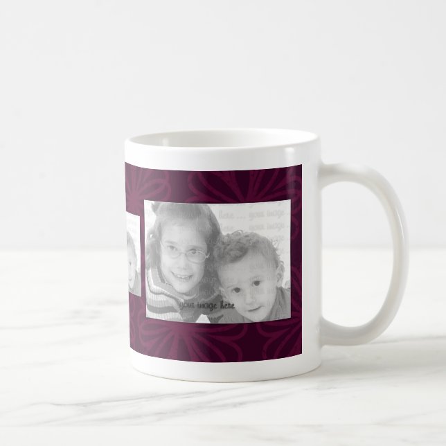Café Caneca do modelo de 3 fotos - flores de Borgonha (Direita)