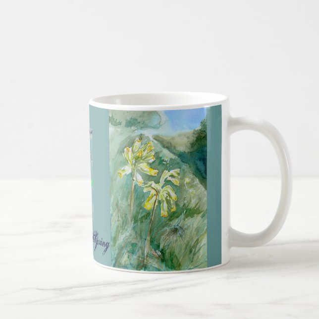 Café Caneca do primavera com os veris do Primula de (Direita)