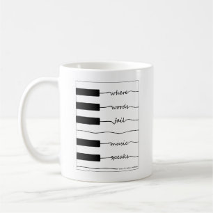 Café Caneca do teclado de piano com citações inspirad