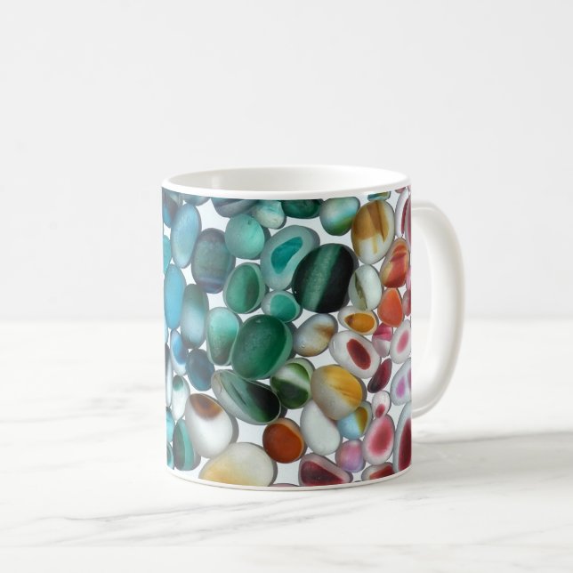 Café Caneca do vidro do mar das pepitas do arco-íris de (Frente Esquerda)