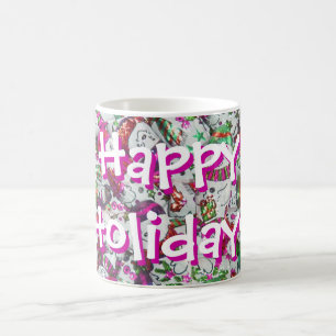 Café Caneca doce do rosa dos bonecos de neve boas