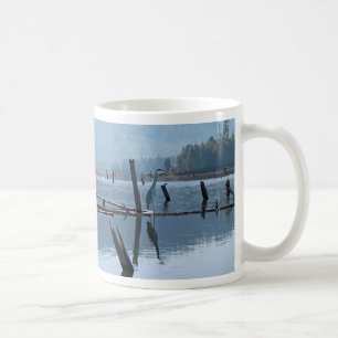 Café Caneca dos haicais da garça-real de grande azul