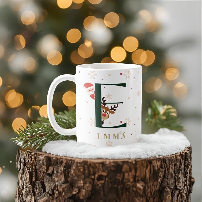 Café Caneca E de Monograma de Natal Personalizada (Criador carregado)