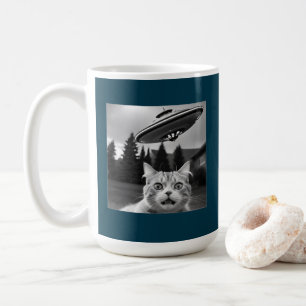 Café Caneca Engraçada de UFO com Selfie de Gato