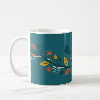 Café Caneca envolvente com guirlanda de folhas e pássar