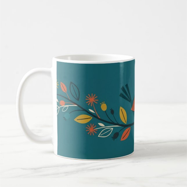 Café Caneca envolvente com guirlanda de folhas e pássar (Esquerda)