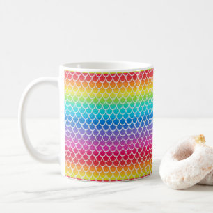Café Caneca escamas de sereia arco-íris colorida
