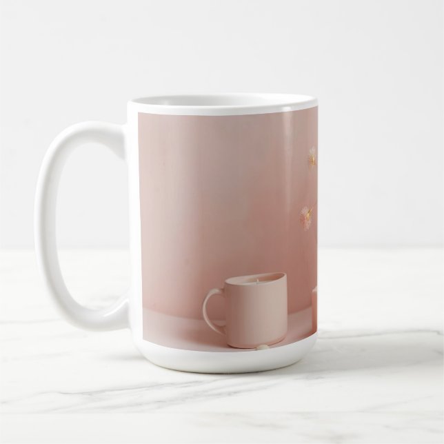 Café Caneca Estética Rosa Bege - Caneca de Flores Secas (Esquerda)