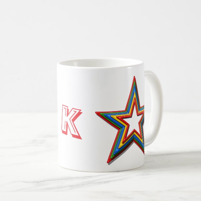 Café Caneca - Estrelas Coloridas de Arco-Íris e Inicial (Frente Esquerda)
