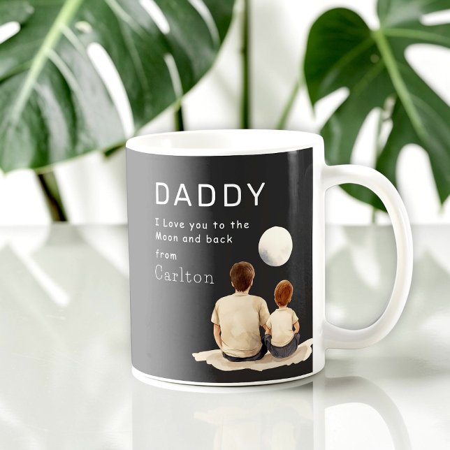 Café Caneca "Eu Te Amo" de Pai e Filho Observando a Lua (Criador carregado)