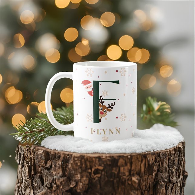 Café Caneca F de Monograma de Natal Personalizada (Criador carregado)