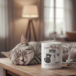Café Caneca Família de Gatos Fofa Eu Amo Minha Família 