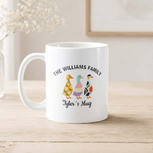 Café Caneca Família de Pato Personalizada de 3 com Nome