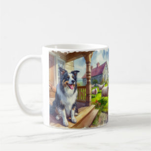 Café Caneca Fazenda de Ovelhas com Cachorro Border Coll