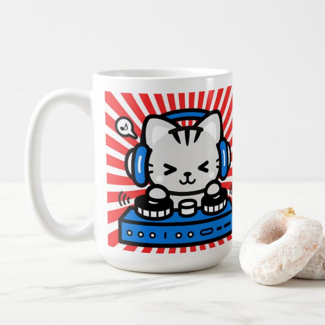 Café Caneca Feel the music ,Caneca de gato fofo (Com Donut)