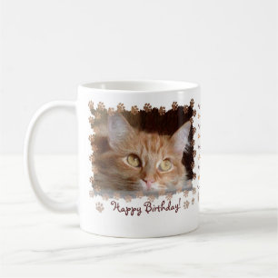 Café Caneca feliz de Birhtday do gatinho do gato dos