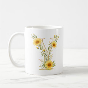 Café Caneca Flor Letra Y Flor de Margarida Amarela