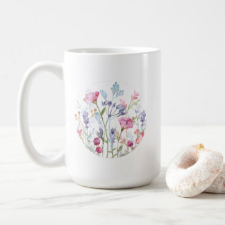 Café Caneca Floral Círculo de Flores em Aquarela