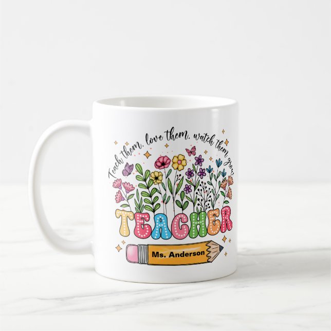 Café Caneca Floral com Nome de Professor Personalizado  (Esquerda)