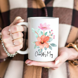 Café Caneca Floral de Aquarela Personalizada, Presente