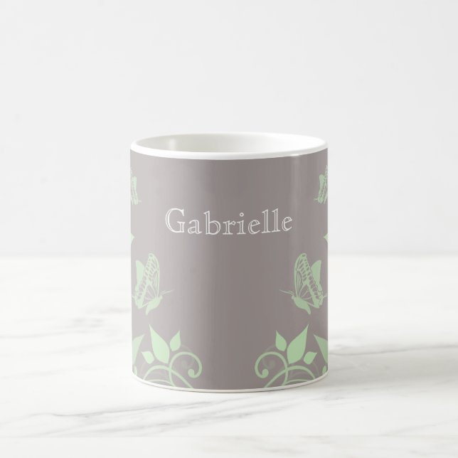 Café Caneca Floral de Borboleta Verde (Centro)