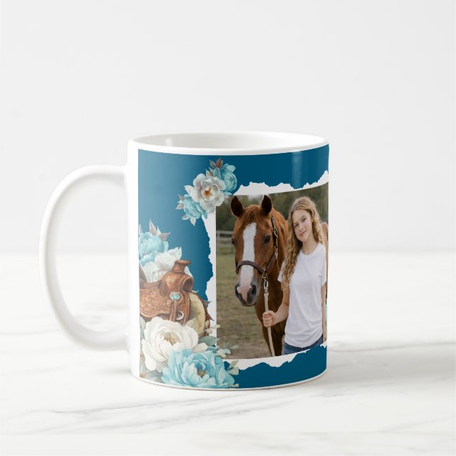 Café Caneca Floral de Cavalo Ocidental – Azul Marinho (Esquerda)