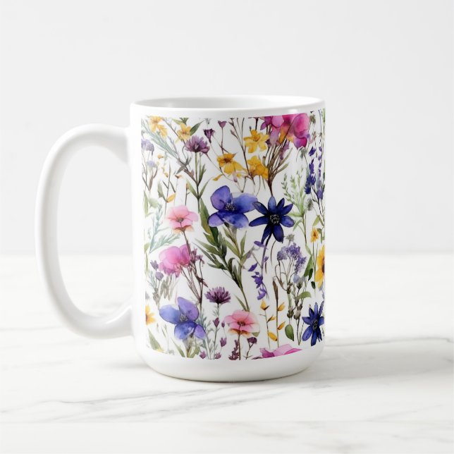 Café Caneca Floral de Flores Silvestres Rosa Roxo (Esquerda)