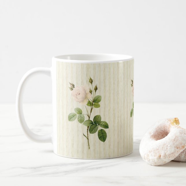 Café Caneca Floral de Stripe bege (Com Donut)
