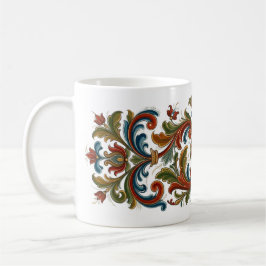 Café Caneca Floral em Estilo Rosemaling de Arte Popular