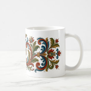 Café Caneca Floral em Estilo Rosemaling de Arte Popular