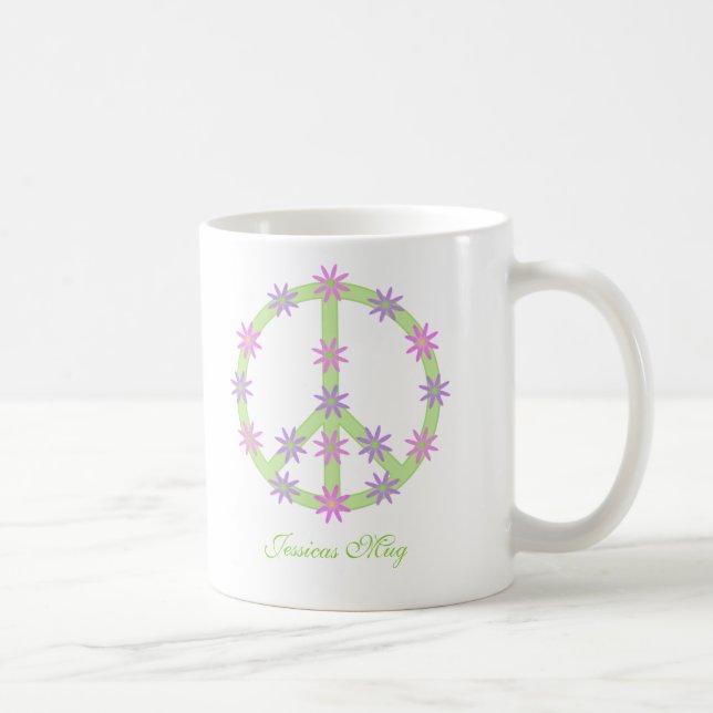 Café Caneca floral personalizada do sinal de paz (Direita)